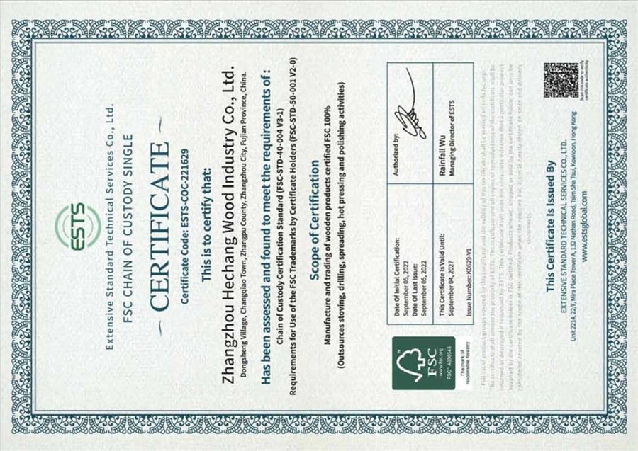 congratulation to zhangzhou hechang wood industry get FSC certification